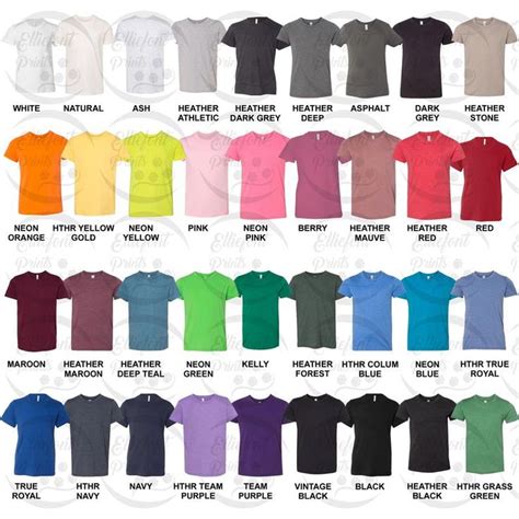 Bella Canvas 3001y Color Chart Unisex Jersey Tshirt Color Etsy