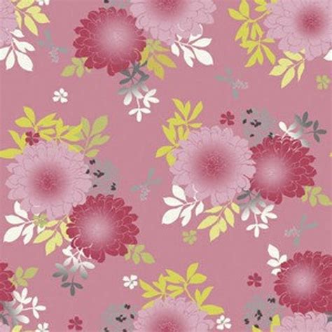 Pink And Green Floral Cotton Fabric Joyful Garden For Studio