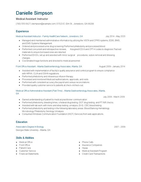 It focuses on externships and volunteer experience in place of work experience. Medical Assistant Instructor Resume Examples and Tips - Zippia