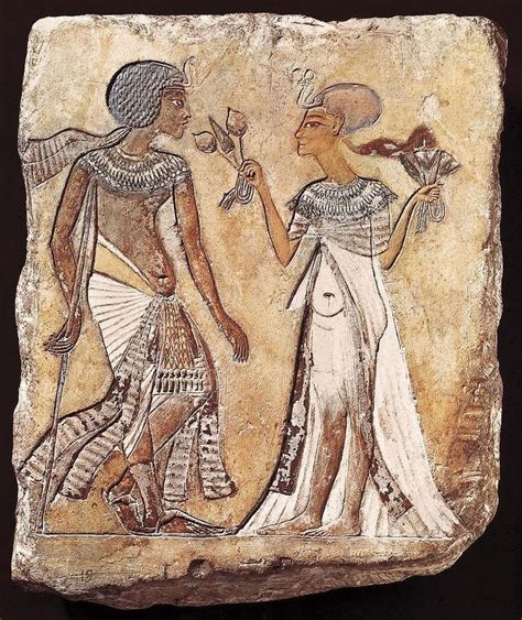 Relief Of Amarnian Couple Painted Limestone Relief Of A Royal Couple In