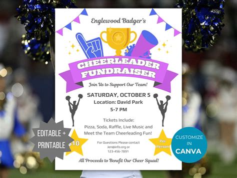 Editable Cheerleader Fundraiser Flyer Template School Cheer Squad