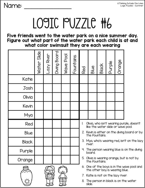 Summer Logic Puzzles For Upper Elementary Early Finisher Activity
