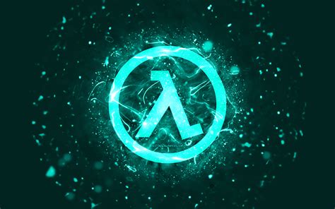 Download Wallpapers Half Life Turquoise Logo 4k Turquoise Neon Lights