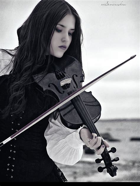 Girl Playing Violin In Black Gothic Image Pretty Violinist By