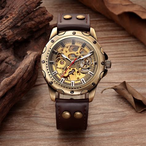 SHENHUA Retro Bronze Skeleton Mechanical Watch Men Automatic Watches Sport Luxury Top Brand ...