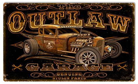 Outlaw Hot Rod Garage Art Metal Sign By Steve Mcdonald 18x30
