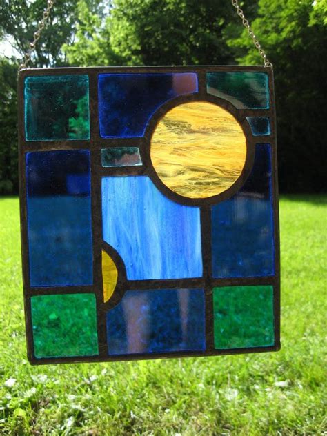 Rectangle Stained Glass Panel Blue Green And Yellow Ish Stained Glass Mosaic Stained Glass
