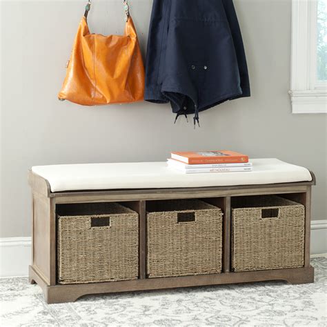 Functional and stylish, a storage ottoman bench fits in with any aesthetic. Safavieh Lonan 3 Wicker Basket Storage Bench with Cushion ...