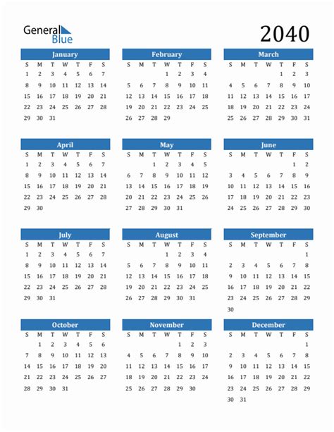 Free 2040 Calendars In Pdf Word Excel