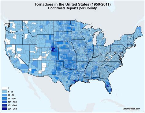 Map Us Tornadoes By County 1950 2011 Us Tornadoes