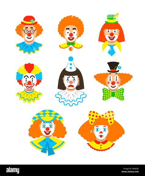 Clown Faces Different Avatars Vector Flat Icons Cartoon Illustration