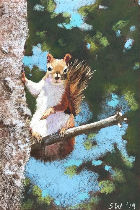 Squirrel Painting Original Pastel Wildlife Squirrel Painting