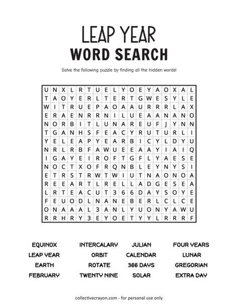 Free Printable Leap Year Word Search