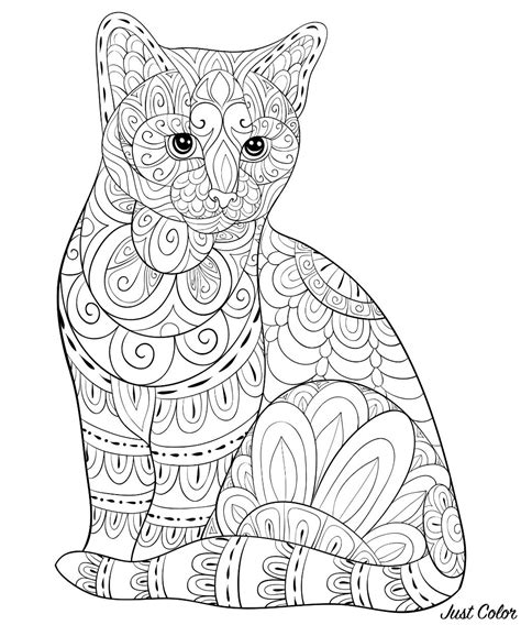 Cute Cat With Simple Zentangle Patterns Cats Adult Coloring Pages