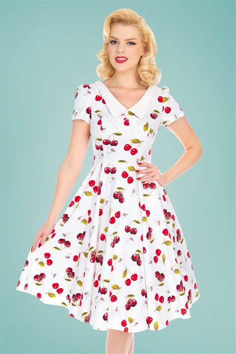 Hearts And Roses 50s Cherry On Top Swing Dress In White Shop At Topvintage