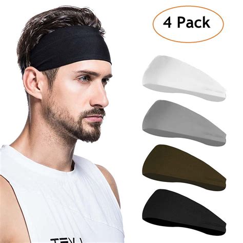 Reactionnx Mens Headbands 4 Pack Guys Sweatband And Sports Headband For Running Cross Training