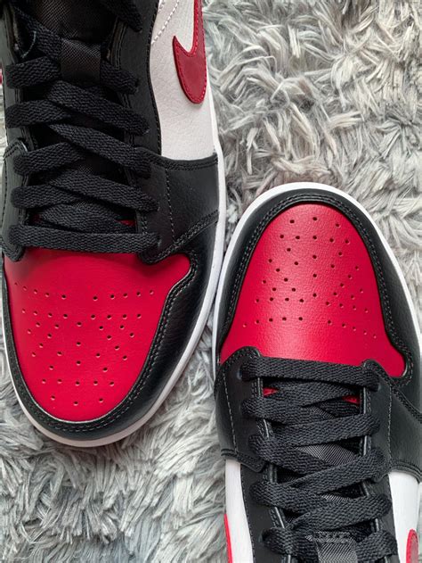 Air Jordan 1 Mid “bred Toe” White Black Red On Sale Sneaker Hello