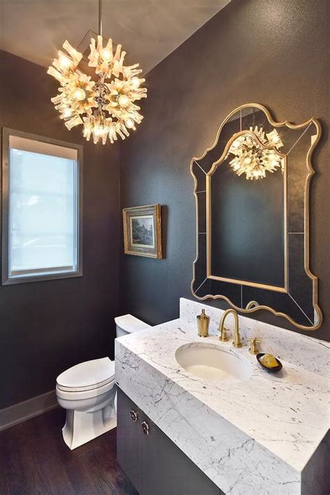 Price and other details may vary based on size and color. Gray and Gold Powder Room with Marble Vanity - Contemporary - Bathroom