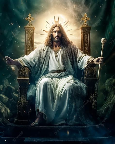 Jesus Sentado Em Um Trono Com Um Cajado Na Mão Foto Premium