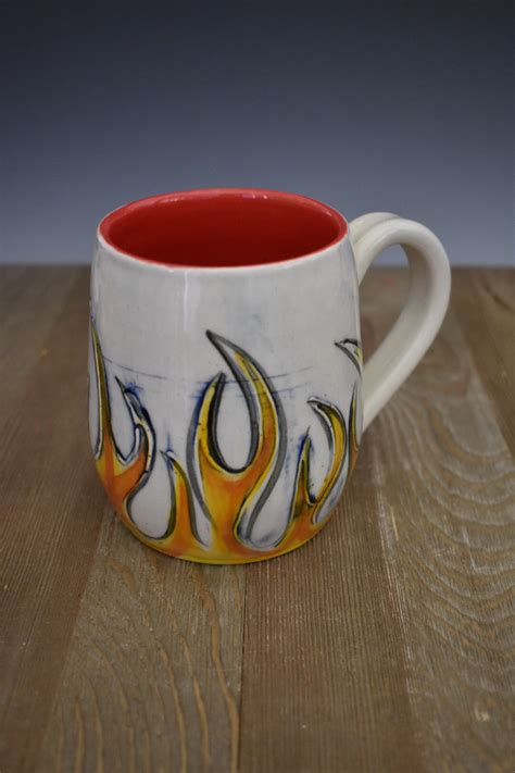Hot Hot Hot Coffee Mug With Flames Painted Coffee Mugs Hand