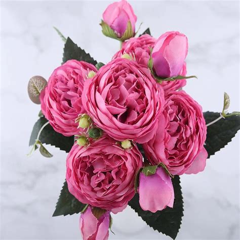 rose pink silk peony artificial flowers bouquet 5 big head and etsy in 2021 artificial
