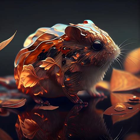 Premium Photo Hamster And Autumn Leaves On A Dark Background 3d Render
