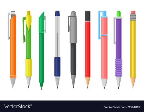 Flat Set Of Colorful Pens And Pencils Royalty Free Vector
