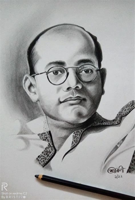 Netaji Subhash Chandra Bose Legend Freedom Fighter Pencil Sketch Portrait Drawing Pencil