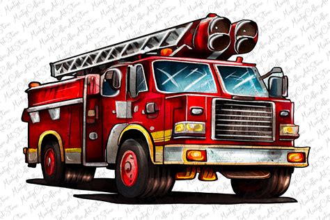Fire Truck Clipart Firefighter Fireman Illustration Par Mintycoffeeartstore · Creative Fabrica