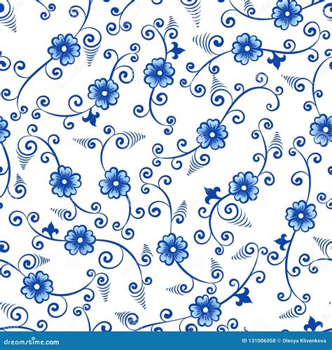 Blue And White Floral Chinese Seamless Pattern Stock Vector