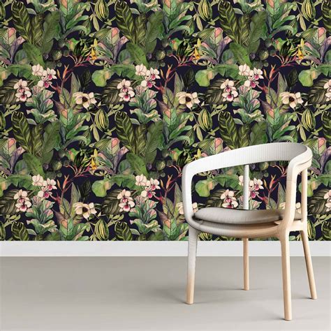 Botanical Greenery Tropical Peel And Stick Wallpaper Etsy