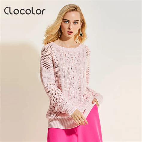 Buy Clocolor Women Knitted Sweater Loose Hollow Long