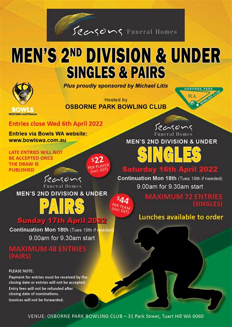 Mens 2nd Div And Under Singlespairs Open For Entries Bowls Wa