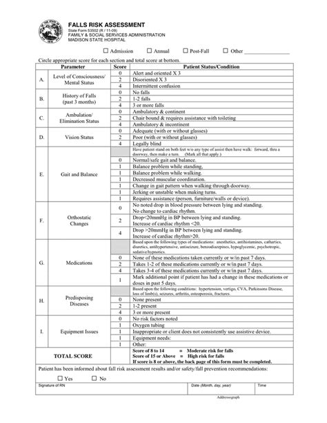2023 Fall Risk Assessment Form Fillable Printable Pdf And Forms