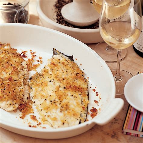The meat from a flatfish typically varies in color: Baked Flounder with Parmesan Crumbs Recipe - Nigel Slater | Food & Wine