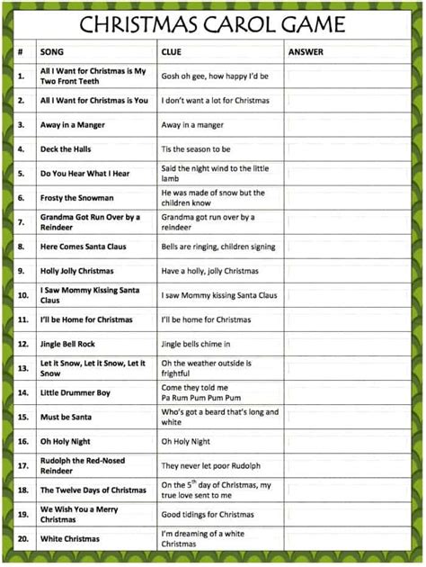 At the bottom of the page is our collection of free printable christmas trivia pdfs. Christmas Carol Game - Free Printable from Moms & Munchkins