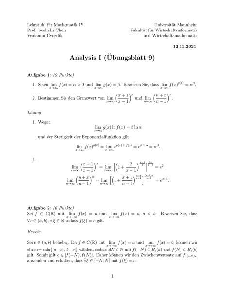 Loesung Uebungsblatt 09 Lehrstuhl F Ur Mathematik IV Universit At