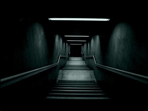 Black And Gray Metal Frame Stairs Lights Dark Hd Wallpaper