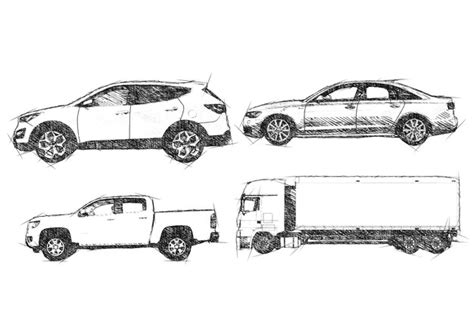 Premium Psd Sketch Types Of Car Collection Vehicle Drawing Pencil