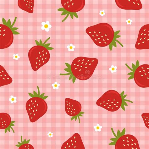 Seamless Vector Pattern With Strawberries On The Checkered Pink