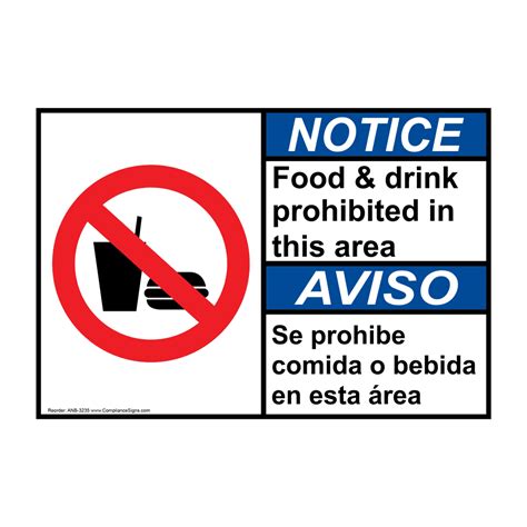 Ansi Notice Food And Drink Prohibited Bilingual Sign Anb 3235