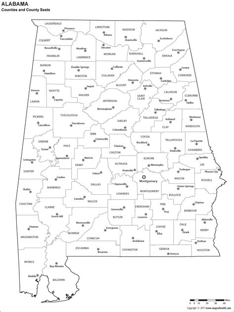 Black And White Alabama County Map With Seats For Kids To