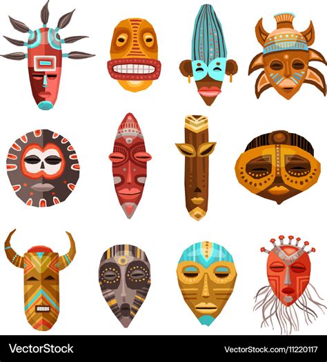 African Ethnic Tribal Masks Set Royalty Free Vector Image