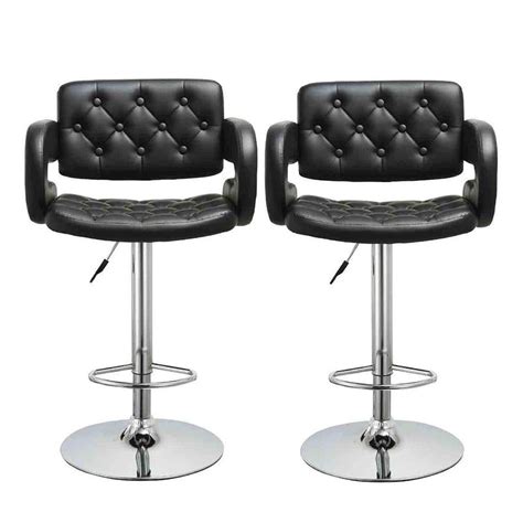 Set Of 2 Leather Adjustable Bar Stools Counter Height Swivel Stool