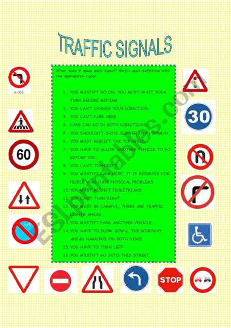 Traffic Signals Esl Worksheet By Truji78