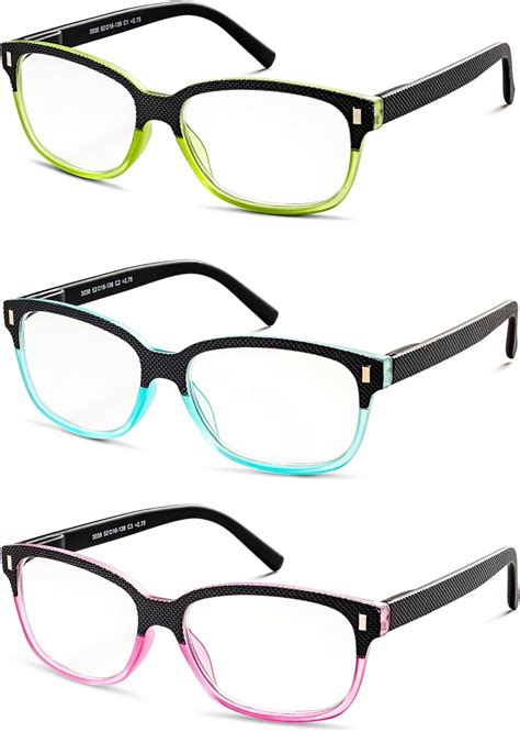 Colorful Set Of Reading Glasses Crystal Pink Green And Blue With Black 3 25