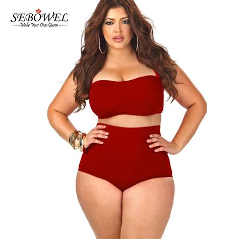 Sebowel Sexy Plus Size Swimwear Womens High Waist Bikini Set 2019 Summer Swimsuit Sexy Large