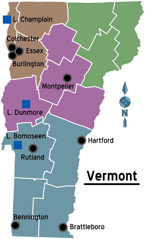 Landkarte Vermont Übersichtskarteregionen Karten