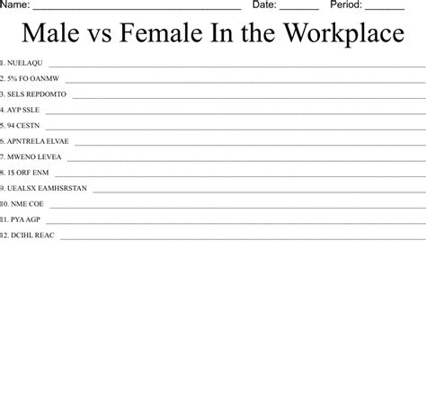 Male Vs Female In The Workplace Word Scramble Wordmint