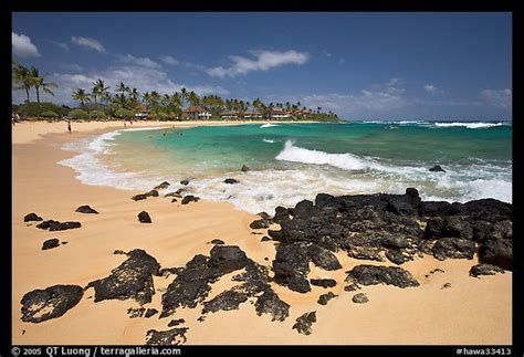 Picturephoto Sandy Beaches Dark Rocks And Kiahuna Beach Mid Day Kauai Island Hawaii Usa
